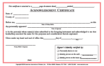 Oklahoma Acknowledgment Notarial Certificate Pad