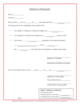 Oklahoma Affidavit/Translator Notarial Certificate Pad