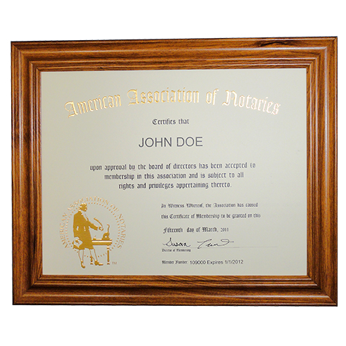 AAN Membership Certificate Frame - Oklahoma