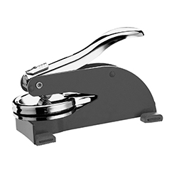 This Oklahoma notary seal desk embosser is made of heavy duty metal and designed with an extra extra-long handle to provide you with the leverage you need to produce sharp raised Oklahoma notary seal impressions with minimal effort even on heavy paper stock. Or, if you'll be making a lot of notary seals impressions, you'll appreciate this embosser's ease of use. Additional features include skid-proof feet designed to protect furniture finishes, a sliding lock mechanism for easy storage. Creates notary seal impressions of 1-5/8 inches.